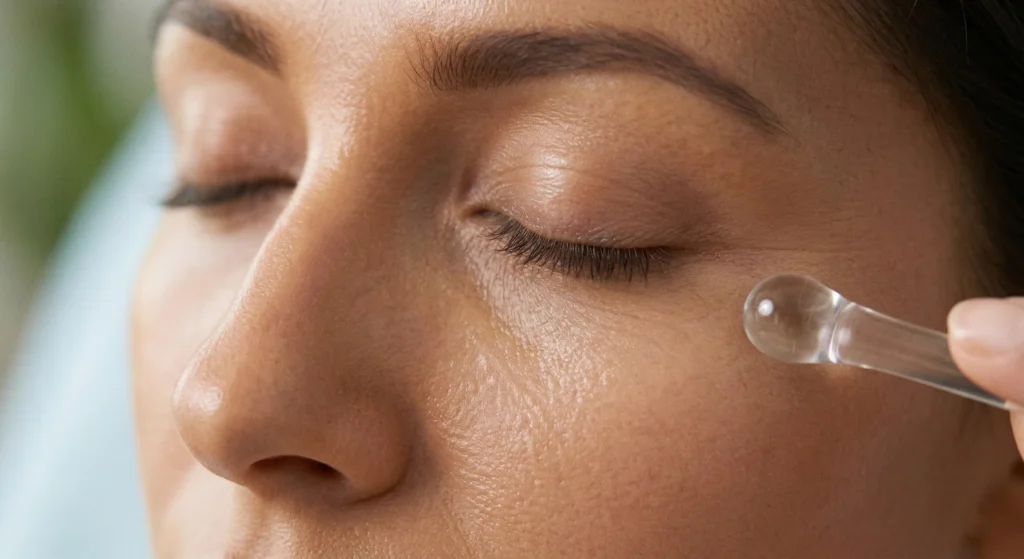 Close-up of smooth and rejuvenated delicate under-eye skin after natural PRF treatment