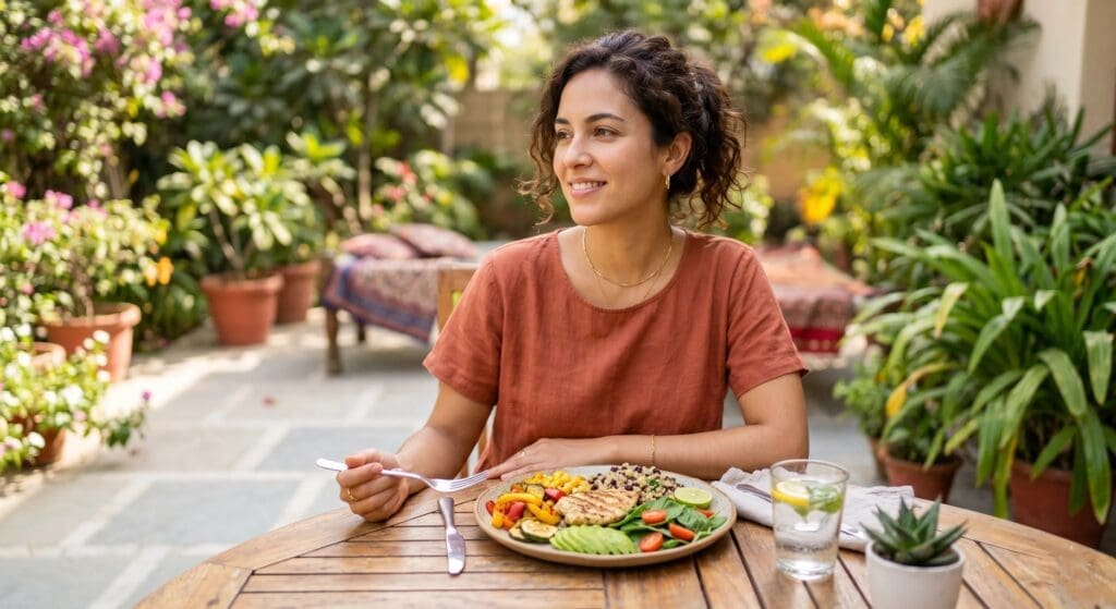 Patient easily managing portion control and enjoying a protein-forward meal