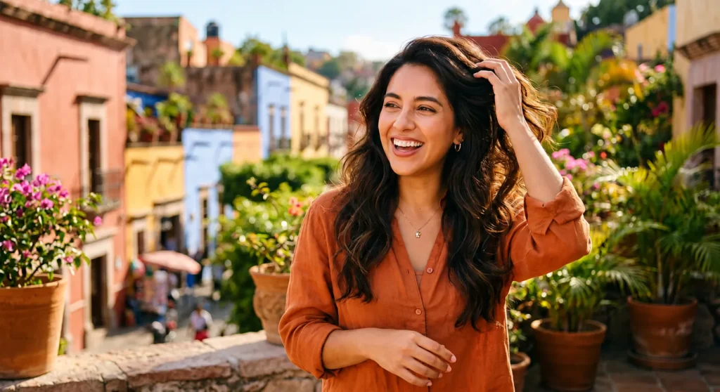 A confident woman with thick, healthy hair after successful PRP hair restoration at Serenity, Pasadena.