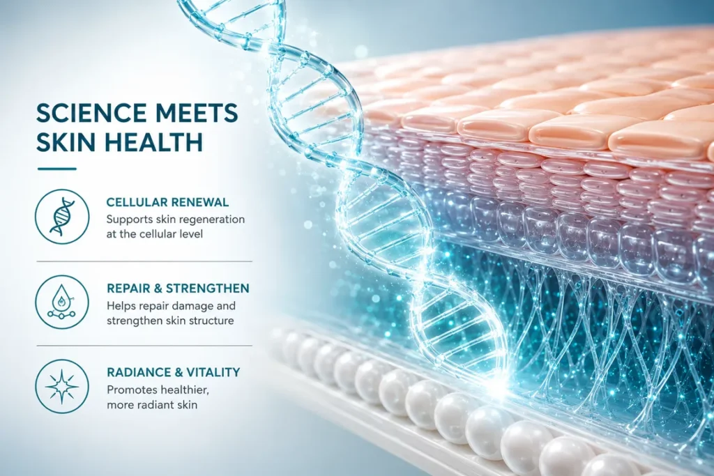 Purified PDRN DNA fragments from salmon interacting with human skin cells