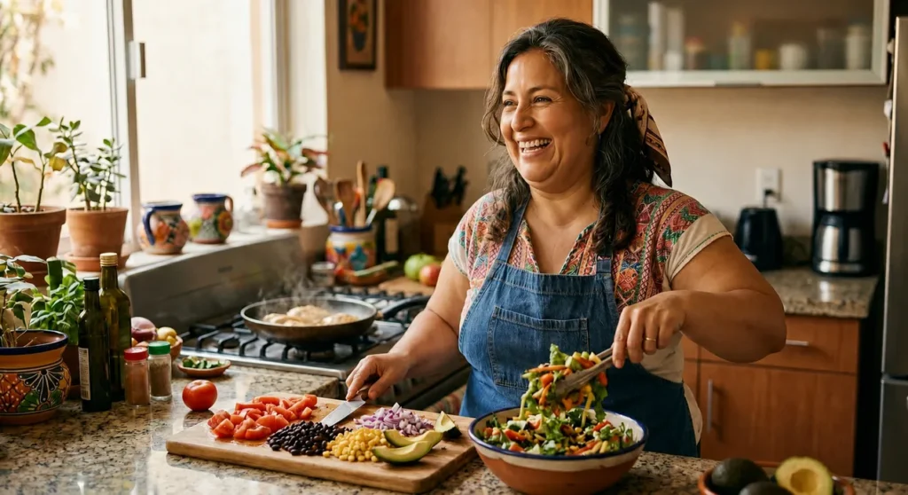 Middle-aged woman preparing a healthy meal after starting with this treatment.