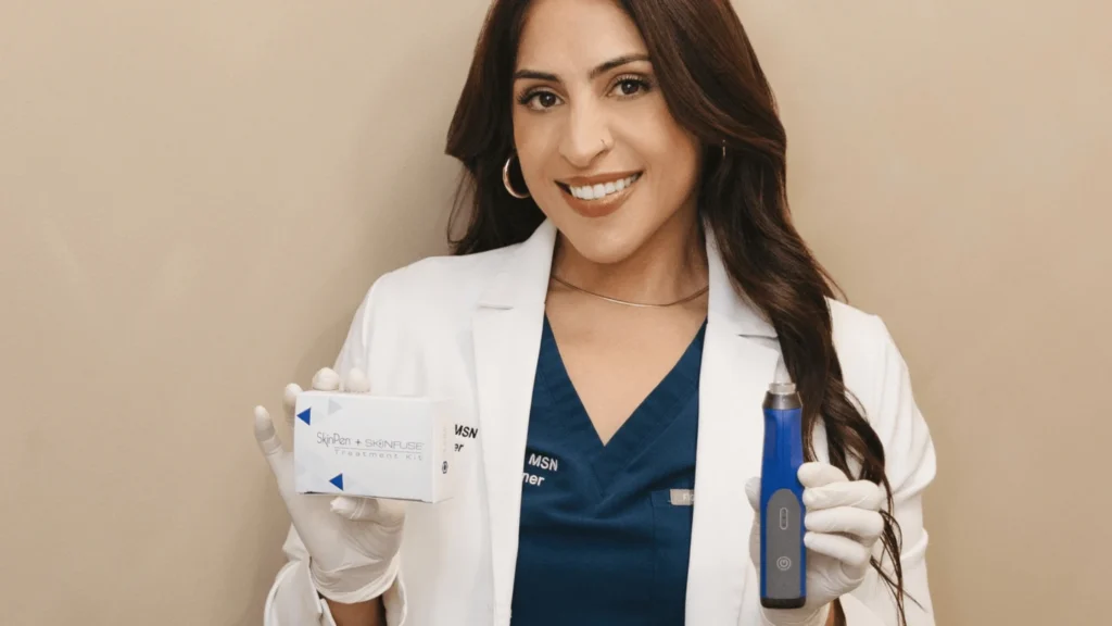 A SkinPen microneedling device and SkinFuse treatment kit before treatment