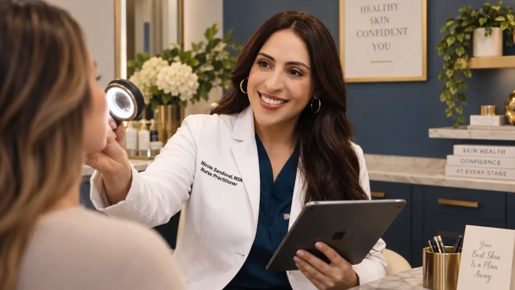 A candid consultation at Serenity Medical Aesthetics to assess a patient’s unique facial anatomy and aesthetic goals.